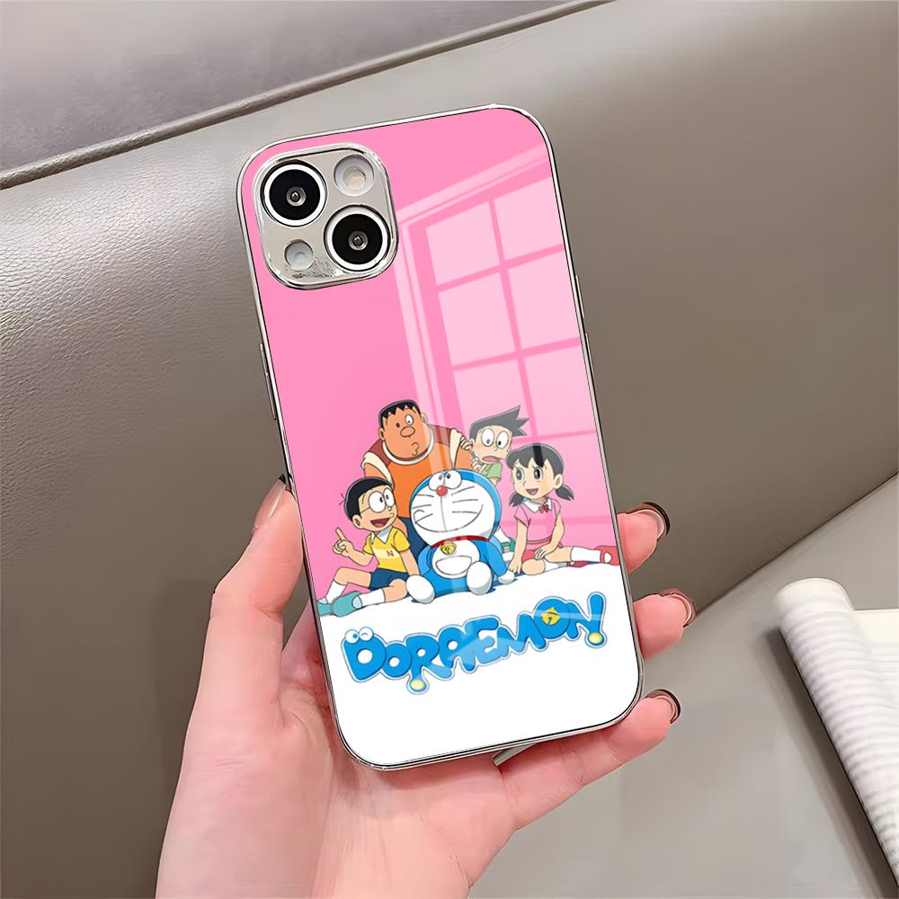 Cute C-Cartoon-D-DoraemonS Phone Case For IPhone 17 Pro Max 15 Pro 16 14 Plus 12 13 Mini 11 Pro Shockproof Electroplated Glass
