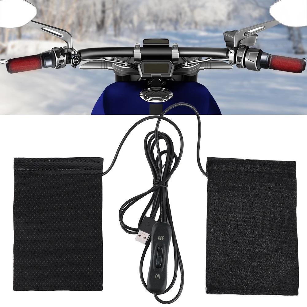 12V USB Motorcycle Heated Handgrips 3 Gears Electric Heated Handle Cover Anti Slip Handlebar Heater Warmer for Outdoor Riding