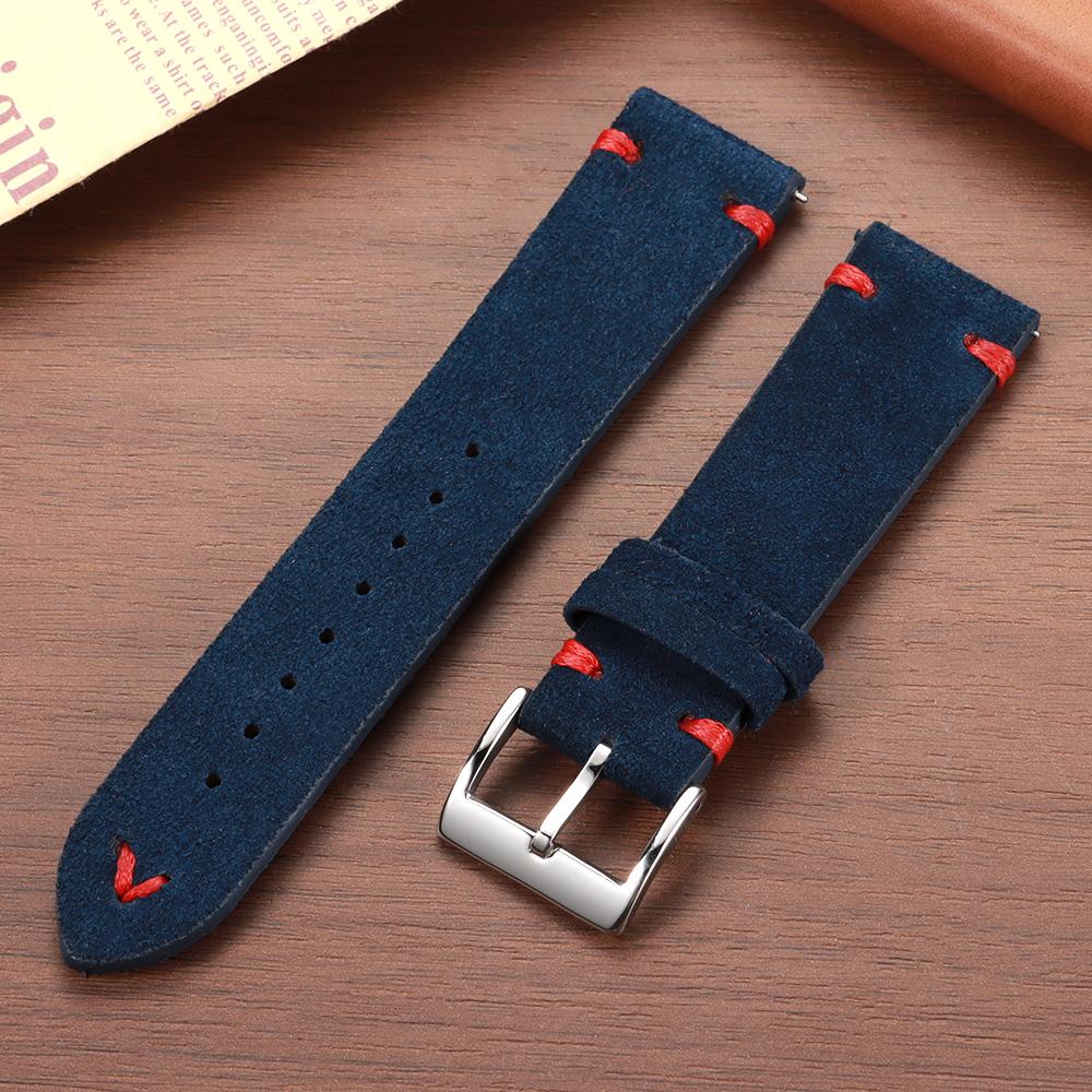 Genuine Suede Leather Watch Strap Vintage Brown Watch Band 18mm 20mm 22mm Quick Release Watchband for Omega Business Wristband