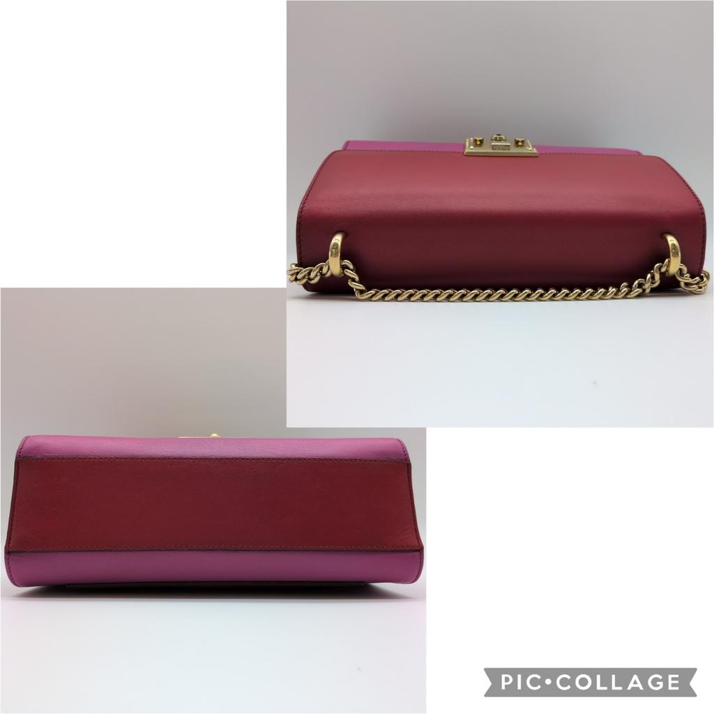 Gucci Gold Chain Shoulder Bag Crossbody Diagonal Strap 409486 Padlock Two-Tone Bicolor Pink Red Leather Women's