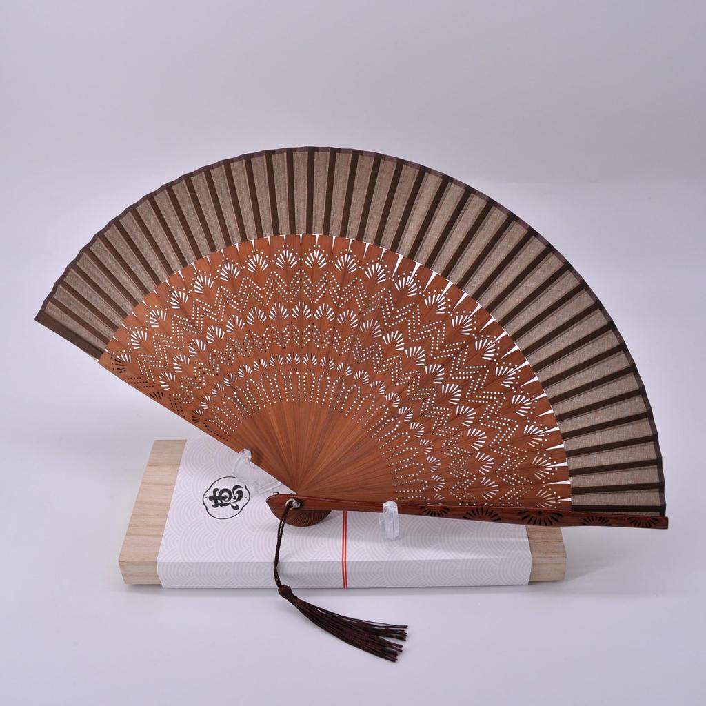 Noshi Box Fan with Wave Dark Brown [Keichido] Pattern, A103,