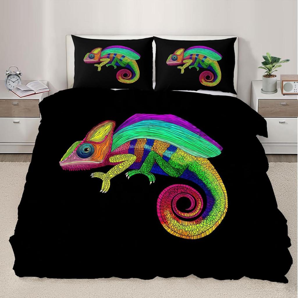 Chameleon Bedding Set For Kids Fantasy Animals Comforter Cover Set Single Size Chameleon Duvet Cover Bedding Collection 2Pcs