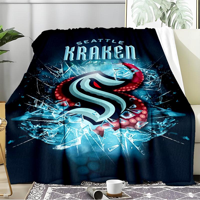 Seattle Kraken Logo Blanket Flannel Throw for Sofa, Indoor, Camping, Living Room, Office, Chair, And Bed Soft Birthday Gift