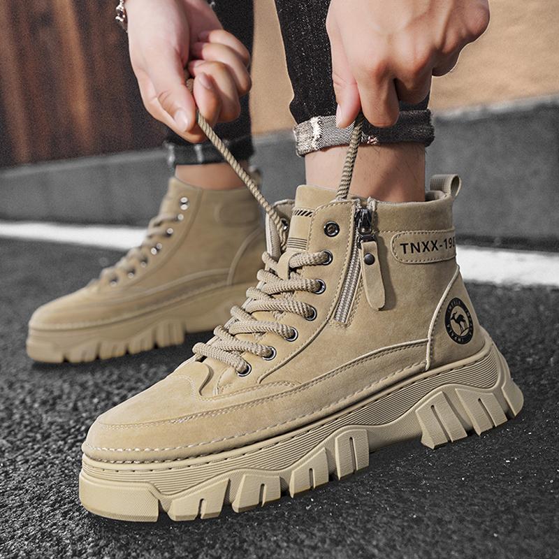 Mens Boots High Quality Leather Casual Boots Outdoor Non Slip Platform Boots Lace Up Ankle Boot High-top Sneakers Zapatos Hombre