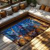 Tuniu Abstract Peacock Feather Area Rug, Blue Orange Floral Design Carpet for Living Room Bedroom Home Decor