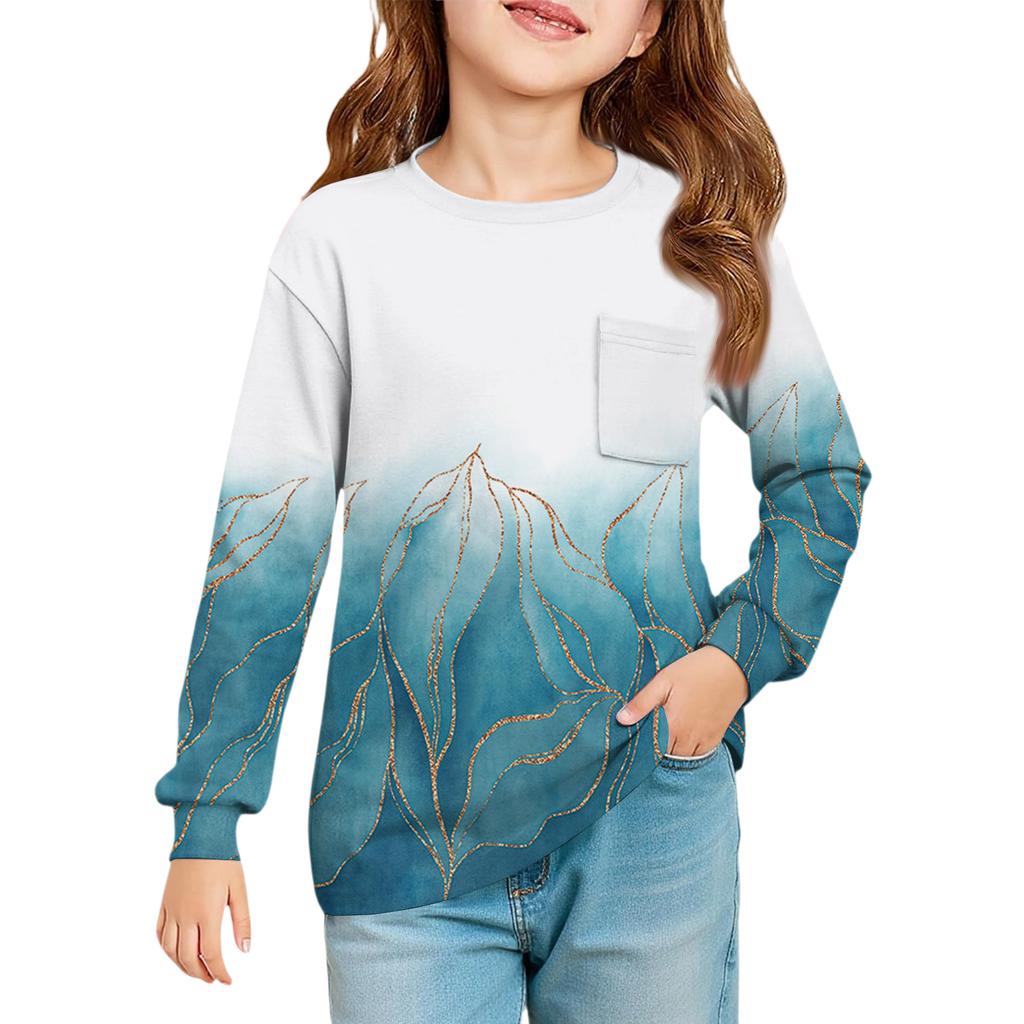 Girls' Long Sleeve Blouse - Round Neck Soft Waist Tunic