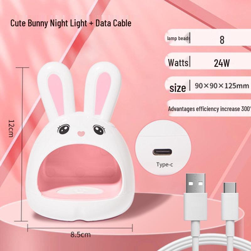 Mini Gel Nail Lamp - Adorable Rabbit Design, Quick-Drying, LED Gel, Won't Darken Hands, Perfect for Home Use