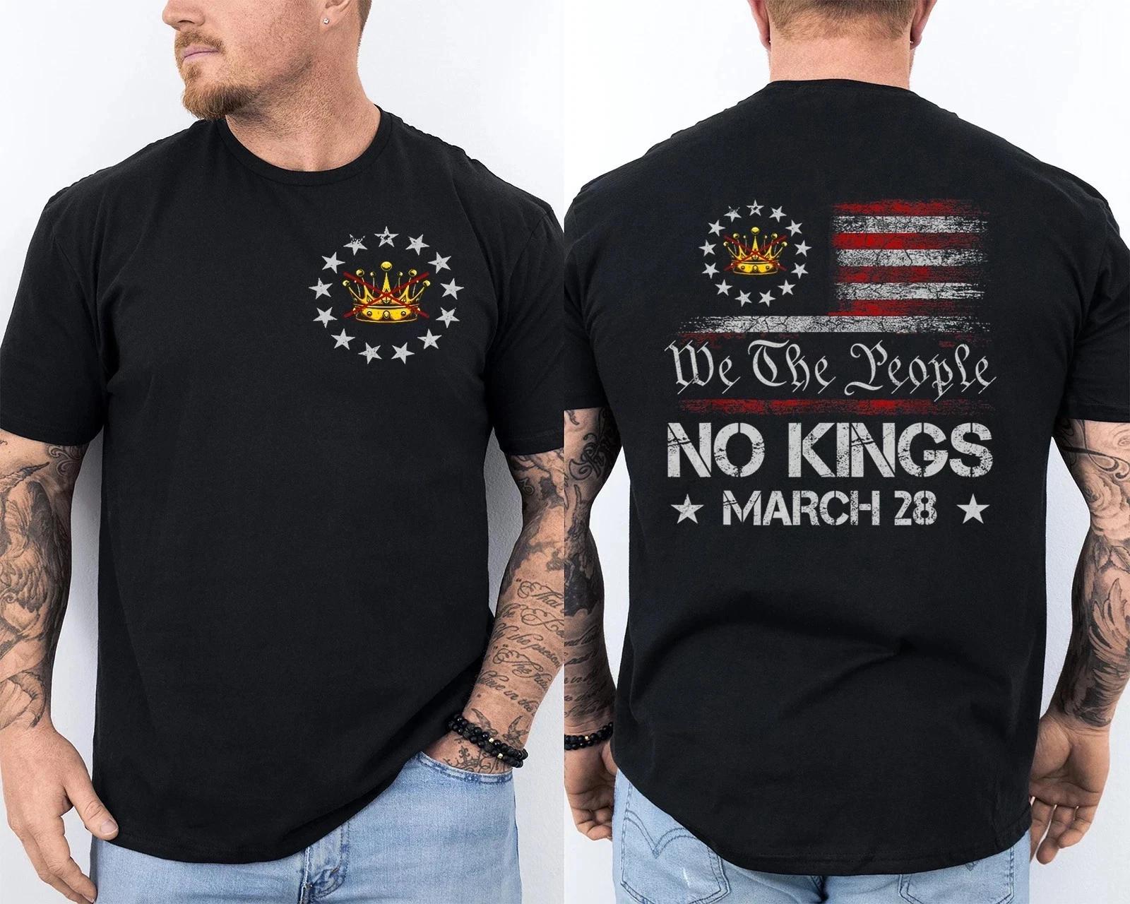No Kings March 28 2026 No Kings Day We The People US Flag Front & Back T-Shirt S