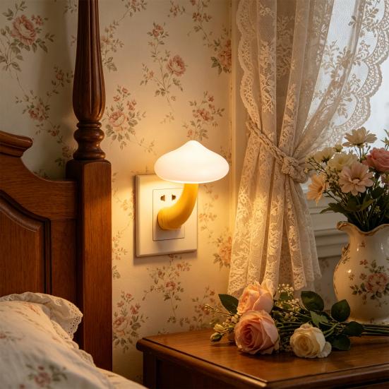 Nachtlicht Pilzform Stecker-Wanddekorlampe mit warmem LED-Nachtlicht für Kinderzimmer Schlafzimmer Badezimmer