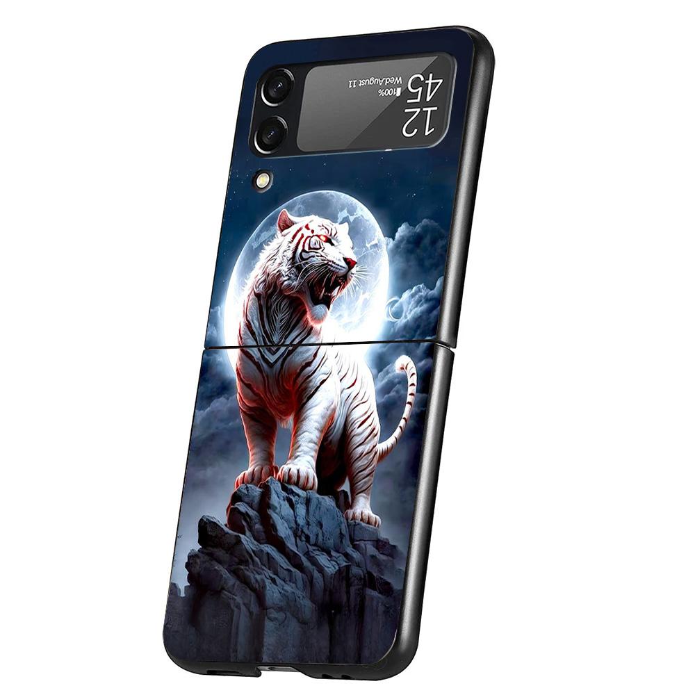 Ferocious Tiger Animal Case Phone Cover for Samsung Galaxy Z Flip 6 5 4 3 5G ZFlip6 ZFlip5 ZFlip4 ZFlip3 Black Hard Trend Fundas