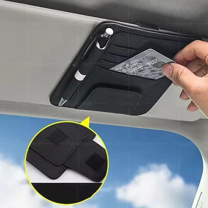 Car Sun Visor Organizer Multi-Pocket Business Card Storage Management Sunglasses Holder Visor Accessories Auto Interior