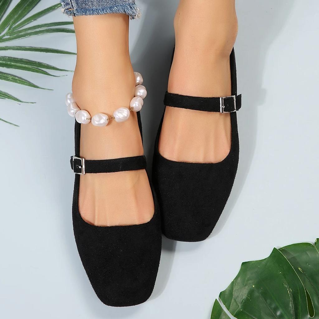 2025 Mary Jane Ballet Flats Women Black Shoes Ladies Comfortable Soft Square Toe Flat Shoes for Women Sapatos Femininos