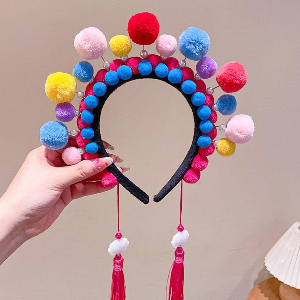 Pearl Beijing Opera Headband Tassel Ancient Style Red Hairband All-match Hanfu Headwear  Children