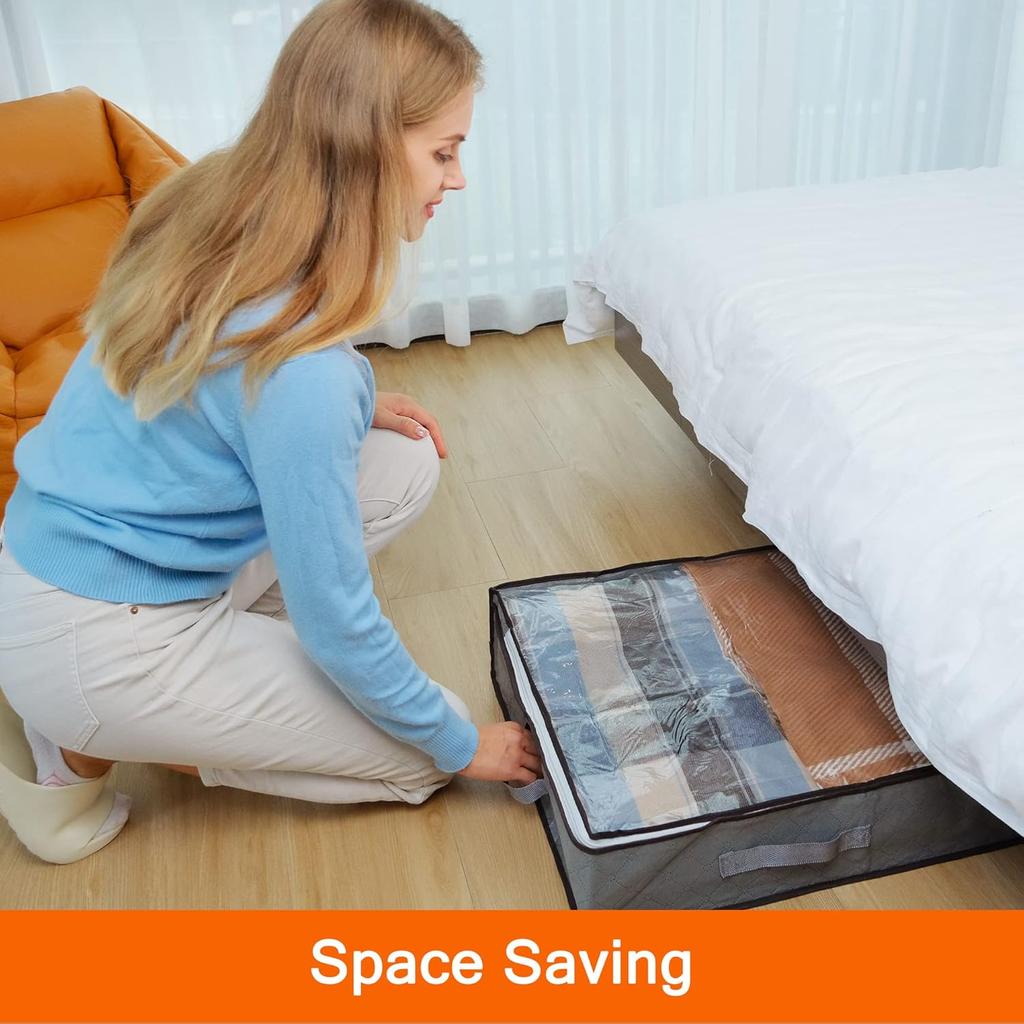 3 Pack Underbed Storage Bags 75L Foldable Clothes Bag Large Capacity Storage Containers With Clear Window Reinforced Handles Zip