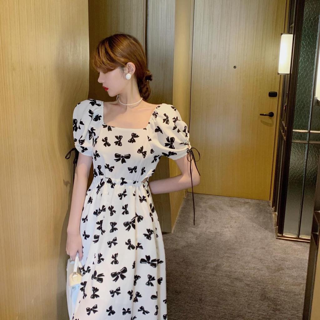 Small Temperament Dress for Women In Summer New Korean Style Fashionable Mid-length Waist-hugging and Slimming Waist-exposed Print Skirt