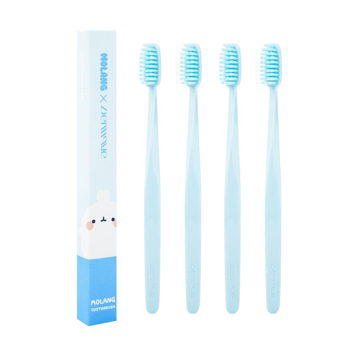 Molang x Dentique Adult Fine Bristle Toothbrush Blue 4-Pack