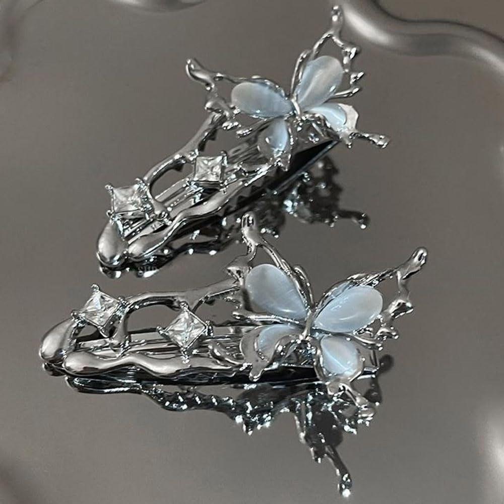 1pc Irregular Shape Cat Eye Zircon Hair Clips Butterfly Design Hair Barrettes  Casual Style