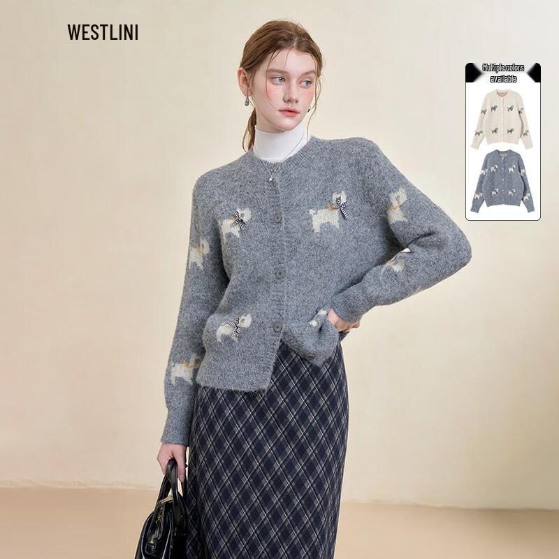 

Westlink Women s Bow Puppy Jacquard Knit Sweater M