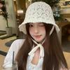 Thin Women Bucket Hat Foldable Design Solid Color Beach Panama Cap Breathable Windproof Rope Outdoor Fisherman Cap