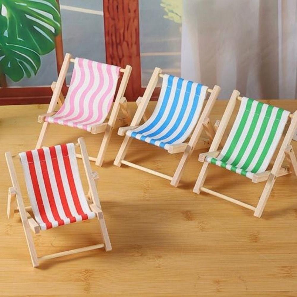 Multicolors Foldable Beach Chair Model Wooden Outdoor Casual Reclining Chair For 10cm Cotton Doll