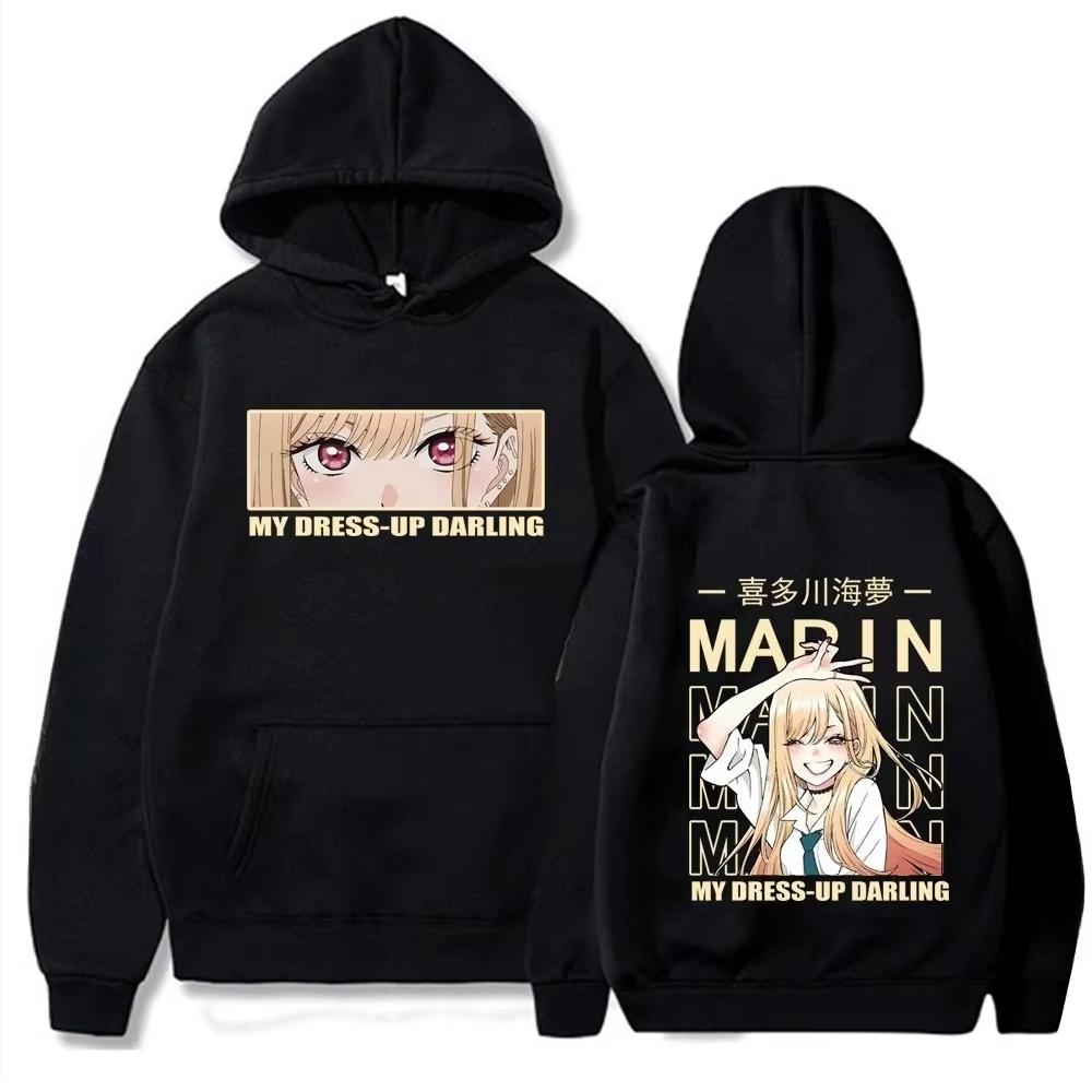Jesień 2026 My Dress-Up Darling Marin Bluza z Kapturem Dwustronny Nadruk Przód Oko Tył Grafika Postaci Unisex Luźny Y2K Bawełniana Bluza z Kapturem