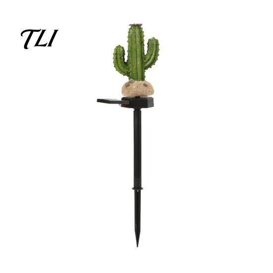 Waterproof Outdoor Cactus Lamps Solar Garden Light, Resin Pathway Desert Theme Yard Accessories LED Light with Stake for Patio Lawn Decor Powered