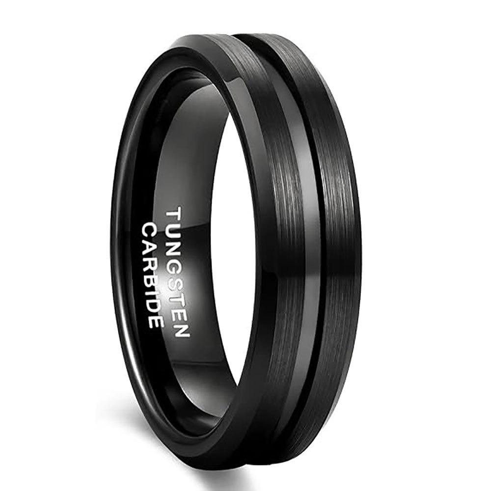 Wolframstahl Schlichter Breiter Ring 6 8mm Gerillt Gebürstet Unisex Zweifarbig Edelstahlring