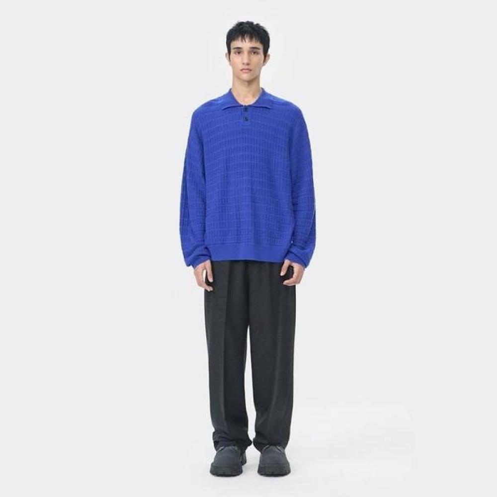 Customellow Blue Collar Fine Textured Sweater Blue Cwwaw25807bux Blue/S