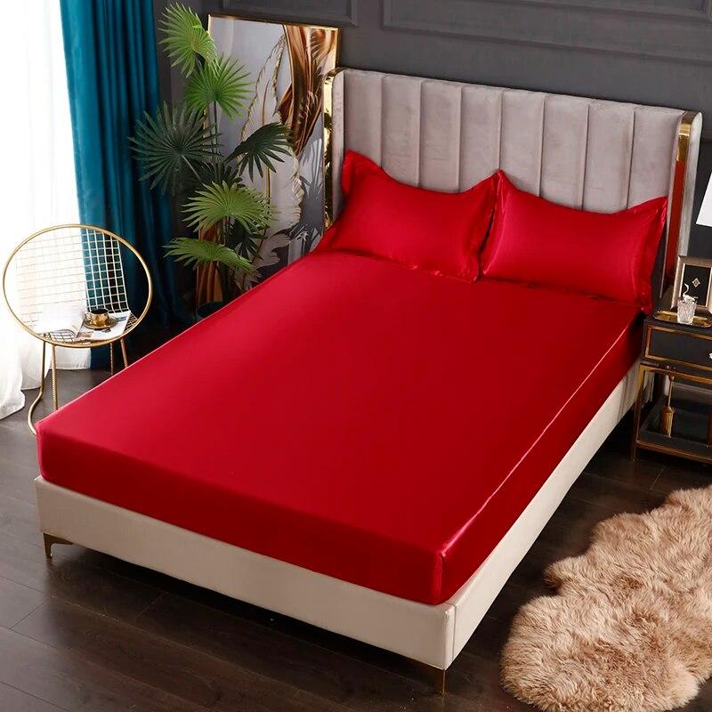 Solid Color Fitted Sheet Satin Rayon High-End Mattress Cover Elastic Band Sheets Sale Bed Sheet