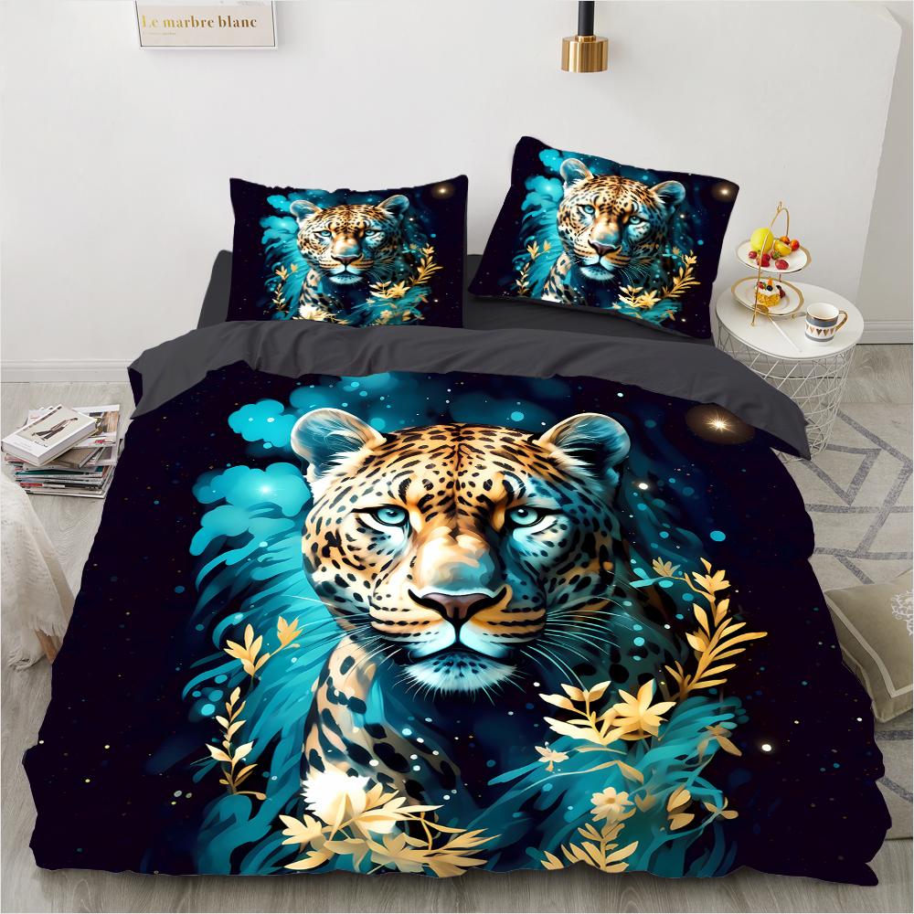 

Jackal Tiger Leopard Pattern 3D Printed Single Double Queen Quilt Cover Pillowcase 3 Piece Bedding Set DE 155x200cm