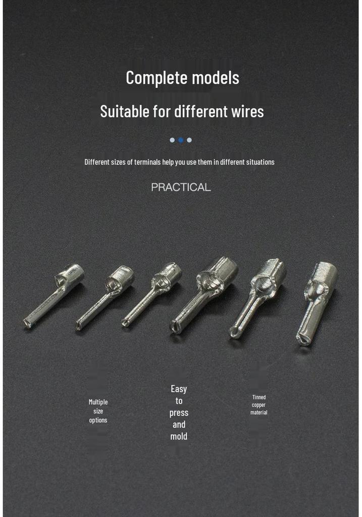 CJH Cold-Pressed Copper Pin Terminal Wire Lug PTN1.25/2/5.5-9/10/13/18 Pin Type Bare Terminal Wiring