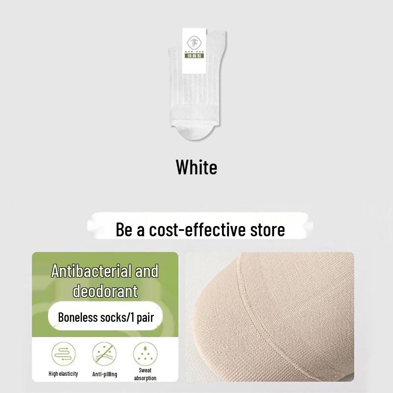 Men's Seamless Mid-Calf Socks - Pure Cotton, Antibacterial, Odor-Resistant, Sweat-Absorbent, Breathable for Spring/Fall/Winter Business Wear.
