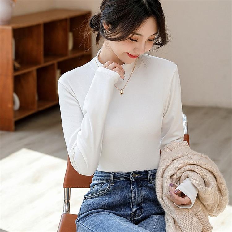 Warm Half High Collar Thick Paragraph Bottoming Shirt Women's Autumn Winter Women's High Elastic Inner Lap Long Sleeve T-shirt Female