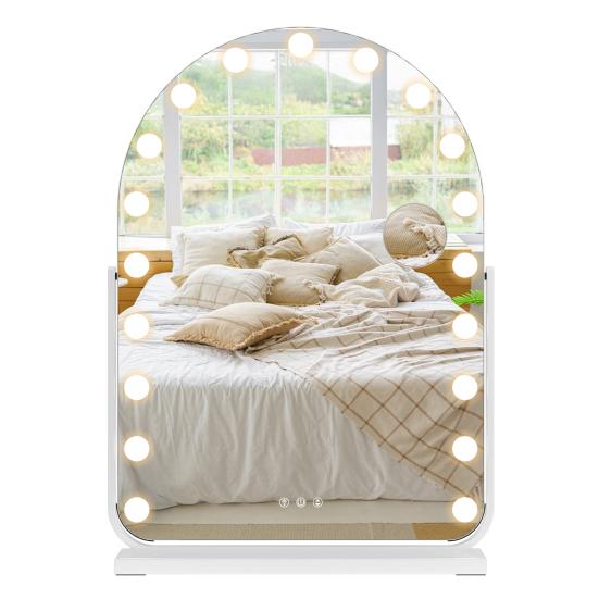Vanity Mirror with 17 LED Lights, Curved Table Top Makeup Mirror, Rotatable Base Makeup Mirror with 10x Magnifying Glass, Touch