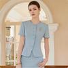 Women's Short Sleeve Blue Professional Skirt Suit - Summer Fashion Round Neck Reception Uniform