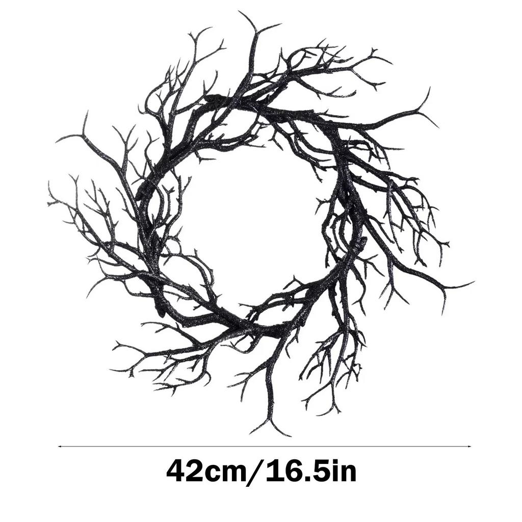 Halloween Wreath Black Twig Garland Fake Branch Decor Artificial Door Wreath Hanging Nament Front Door Garlands Festive Party