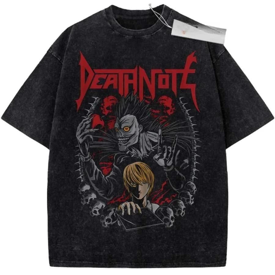 Death Note Manga Series Character Collage Graphic Oversized Vintage Washed Streetwear T-Shirt Top for Anime & Manga Fans