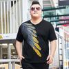 200 Pounds Men's Plus Size Plus Size Printed Short-sleeved T-shirt Fat Guy Melon Seed Collar Thin Section T-shirt Youth Bottoming Shirt Summer