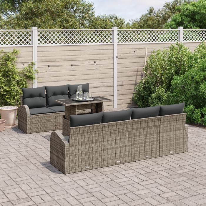 VidaXL Ensemble de canapé de jardin de 8 pièces avec coussins gris en poly rattan 3348585