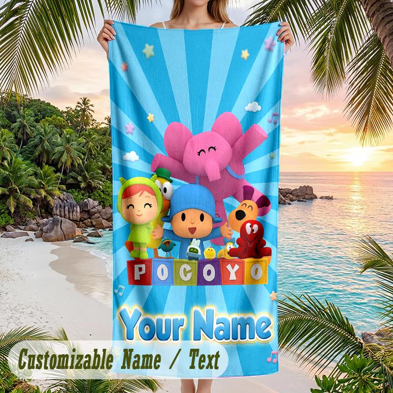 Pocoyó Beach Towel, Personalized Custom Text, Quick Dry Soft Large Towel For Swimming Pool Travel