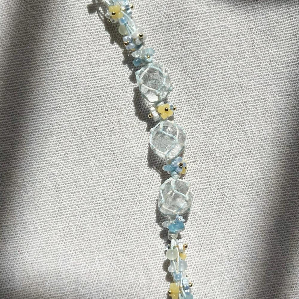 Hand-knitted Handwoven Florescent Bracelet Natural Irregular Stone Bangle  Gift