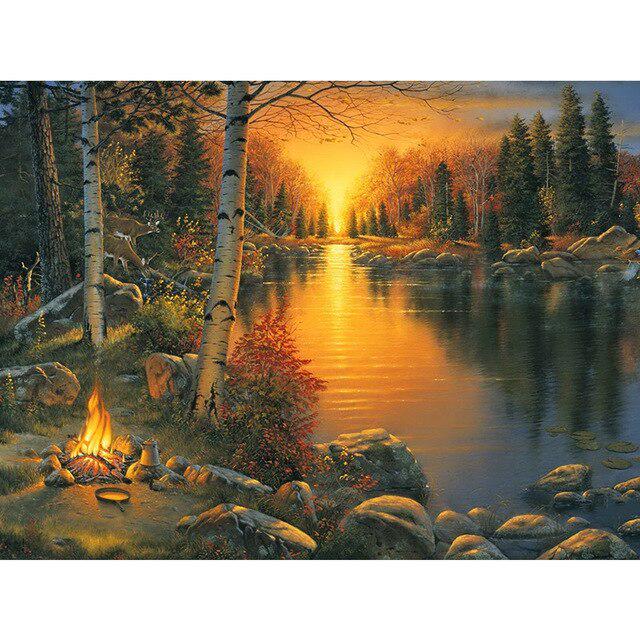 DIY 5D Diamond Painting Waterfall Landscape Full Round Rhinestone Diamond Embroidery Cross Stitch