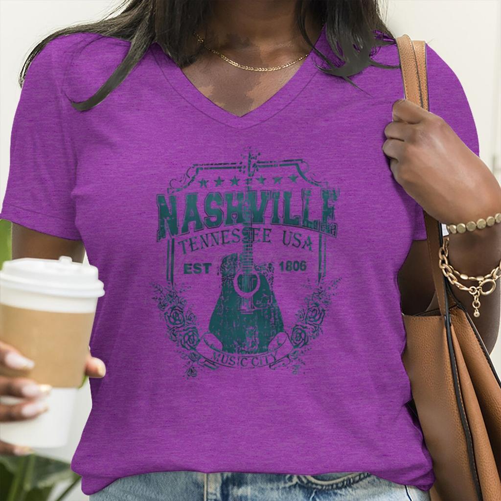 Music City Guitar Graphic T Shirts Women Vintage Country Top Music City & Star Design Clothes Country Music Lover Vintage Shirts