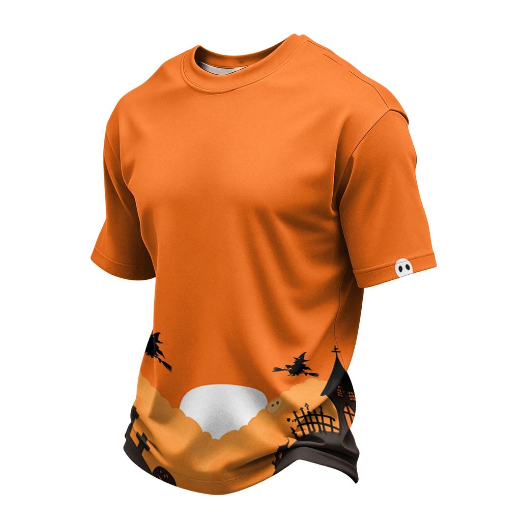 Men's Casual Short Sleeve T-Shirt Lightweight Breathable Fabric Crew Neck Halloween Pumpkin Pattern Printed Top