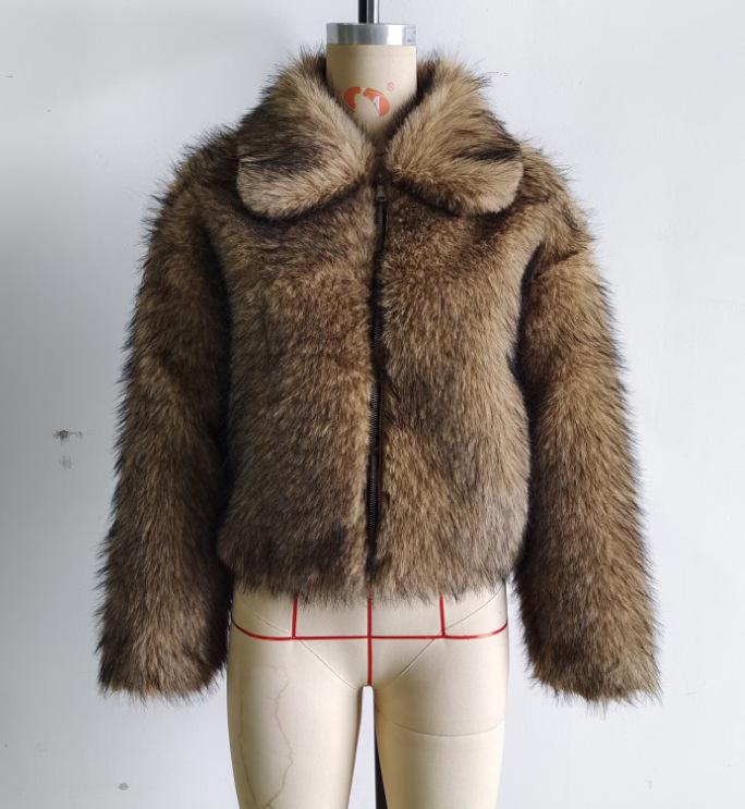 Stylish Women's Casual One-Piece Leather & Fur Jacket