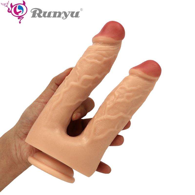 RUNYU Double Dildos Penetration Vagina and Anus Double Headed Penis Sex Toys for Women Masturbation