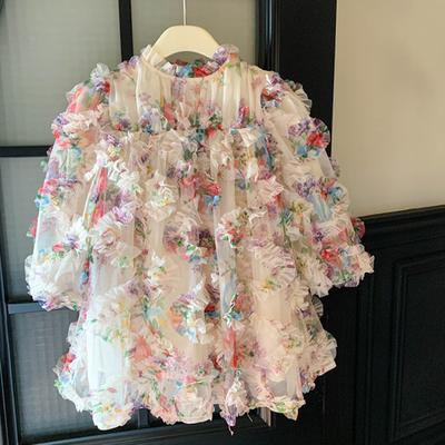 Mädchen Kleid Frühling Herbst Koreanischen Stil Kinder Puff Hülse Blume Prinzessin Chiffon Kleider für Kinder Mode Party Kleidung