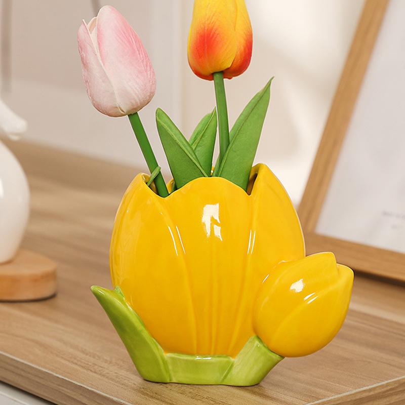 Ceramic Tulip Flower Vase Desktop Decoration Cute Flower Vase Arrangement forried Flower Living Room Decor Home Table Decor Gift