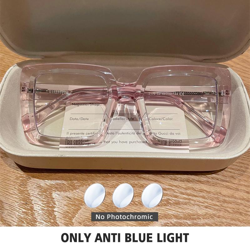 BLMUSA Square Photochromic Blue Light Blocking Large Frame Eyeglasses fashion Reading Glasses ladies Prescription Myopia Glasses
