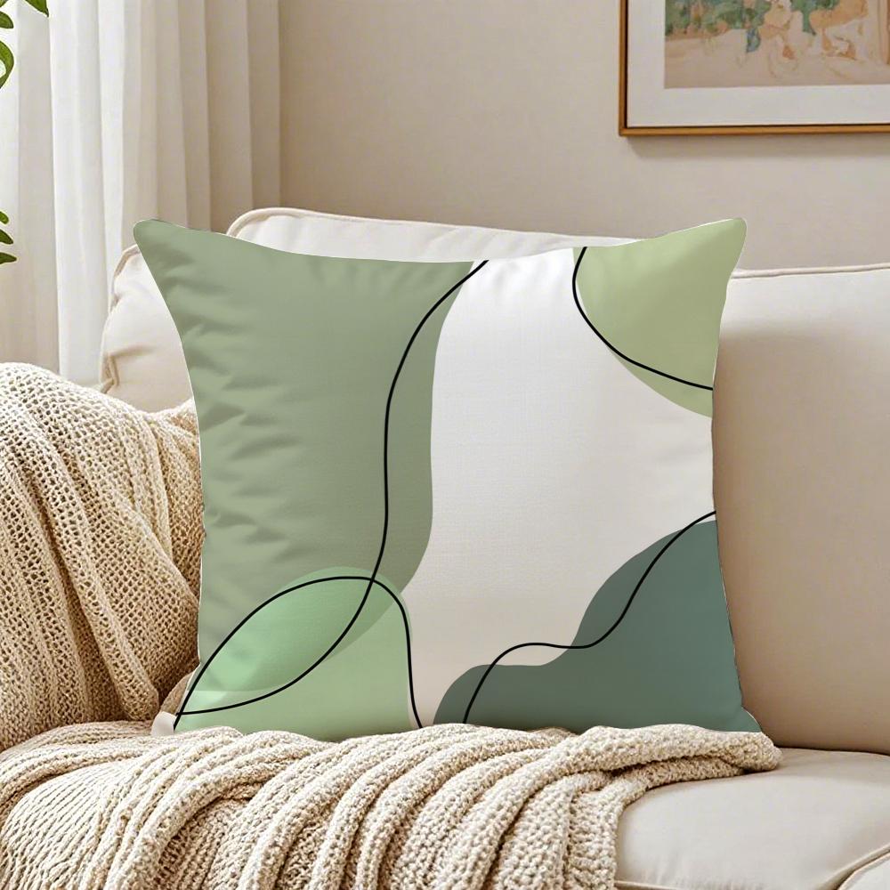 Minimal Casual Simple And Stylish Green Cat Cushion Cover Washable Linen Pillowcase Soft For Daily Sofa Bed Home Room Decor